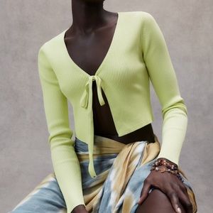 Zara neon sweater/cardigan with front tie